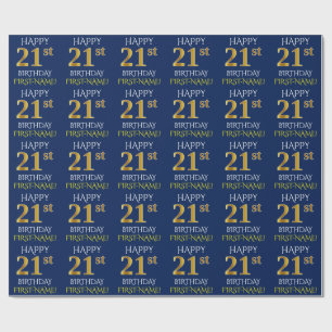 Blue, Faux Gold "HAPPY 21st BIRTHDAY" Wrapping Paper