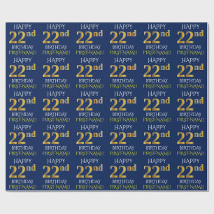 Blue, Faux Gold "HAPPY 22nd BIRTHDAY" Wrapping Paper