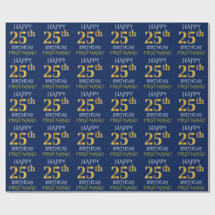 Blue, Faux Gold "HAPPY 25th BIRTHDAY" Wrapping Paper