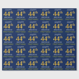 Blue, Faux Gold "HAPPY 44th BIRTHDAY" Wrapping Paper
