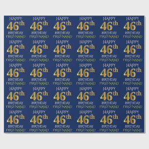 Blue, Faux Gold "HAPPY 46th BIRTHDAY" Wrapping Paper