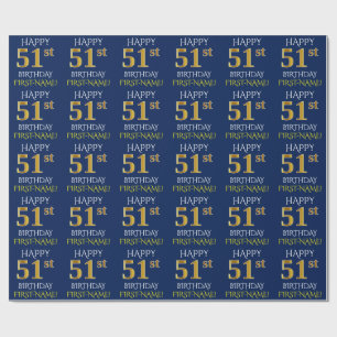 Blue, Faux Gold "HAPPY 51st BIRTHDAY" Wrapping Paper