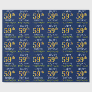 Blue, Faux Gold "HAPPY 59th BIRTHDAY" Wrapping Paper