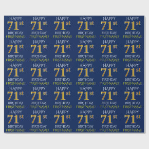 Blue, Faux Gold "HAPPY 71st BIRTHDAY" Wrapping Paper