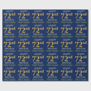 Blue, Faux Gold "HAPPY 72nd BIRTHDAY" Wrapping Paper