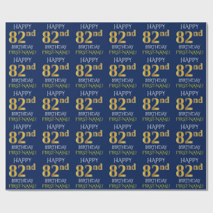 Blue, Faux Gold "HAPPY 82nd BIRTHDAY" Wrapping Paper