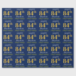 Blue, Faux Gold "HAPPY 84th BIRTHDAY" Wrapping Paper