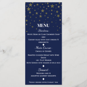 Blue & Faux Gold Stars Wedding Menu Card