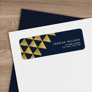 Blue Faux Gold Triangle Abstract Modern Address