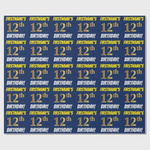 Blue, Faux/Imitation Gold, "12th BIRTHDAY" Wrapping Paper