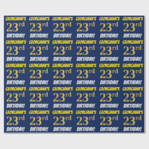 Blue, Faux/Imitation Gold, "23rd BIRTHDAY" Wrapping Paper