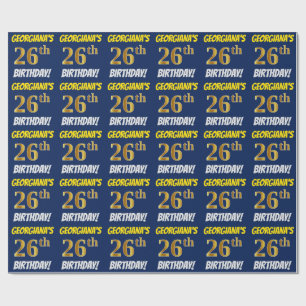 Blue, Faux/Imitation Gold, "26th BIRTHDAY" Wrapping Paper