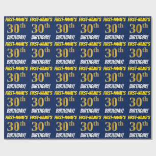 Blue, Faux/Imitation Gold, "30th BIRTHDAY" Wrapping Paper