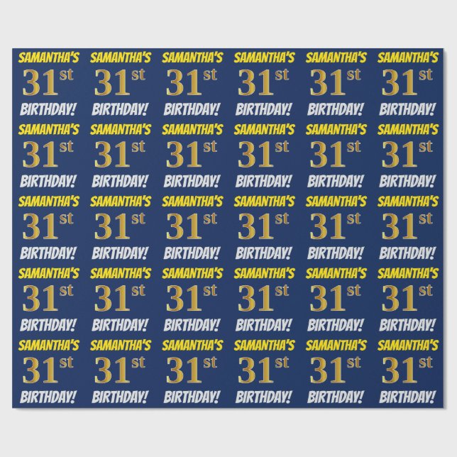 Blue, Faux/Imitation Gold, "31st BIRTHDAY" Wrapping Paper (Flat)
