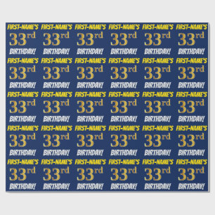 Blue, Faux/Imitation Gold, "33rd BIRTHDAY" Wrapping Paper