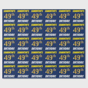 Blue, Faux/Imitation Gold, "49th BIRTHDAY" Wrapping Paper