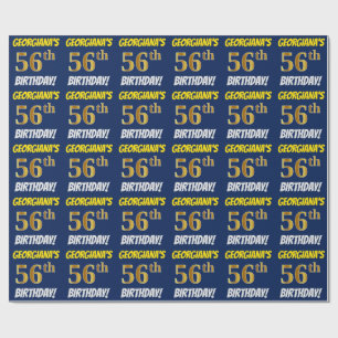 Blue, Faux/Imitation Gold, "56th BIRTHDAY" Wrapping Paper
