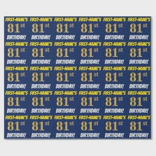 Blue, Faux/Imitation Gold, "81st BIRTHDAY" Wrapping Paper