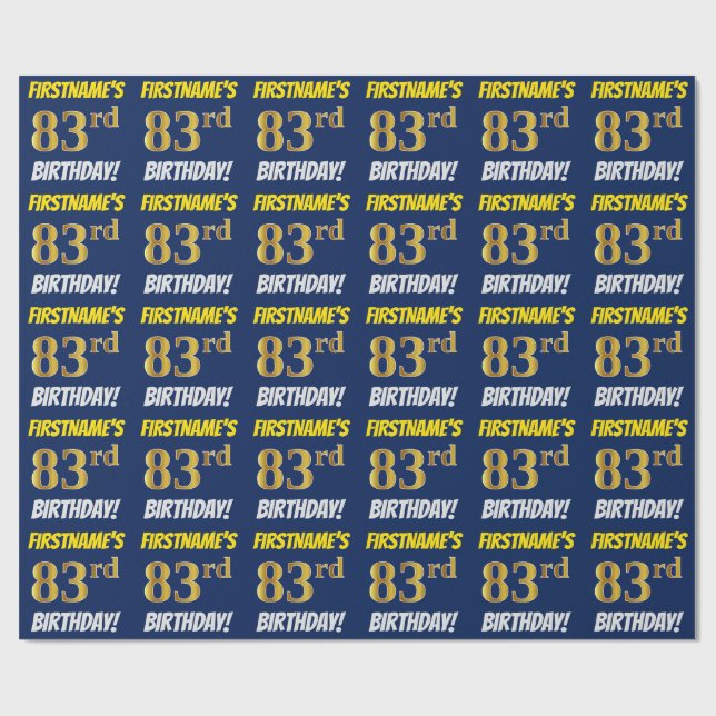 Blue, Faux/Imitation Gold, "83rd BIRTHDAY" Wrapping Paper (Flat)