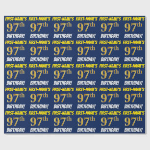 Blue, Faux/Imitation Gold, "97th BIRTHDAY" Wrapping Paper