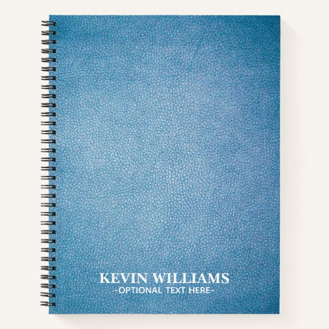 Blue Faux Leather Texture design personalised Notebook (Front)
