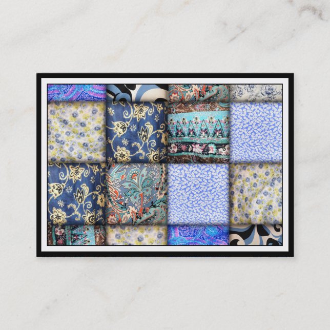 Blue Faux Patchwork Quilting Pattern Business Card (Front)