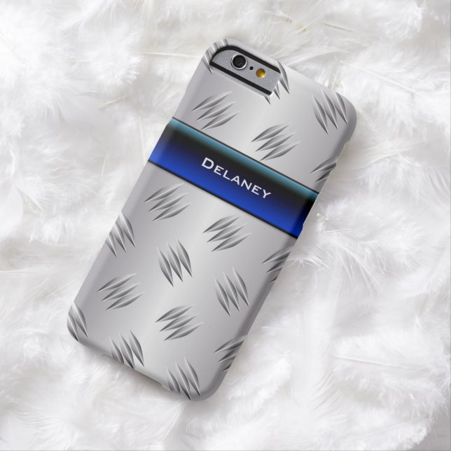 Blue, FAUX Silver Diamond Plate iPhone 6 Case (In Situ)