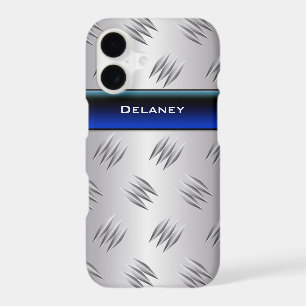 Blue, FAUX Silver Diamond Plate iPhone 7 Case
