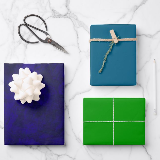 Blue Faux Suade Peacock colours- set 1 Wrapping Paper Sheet (Front)