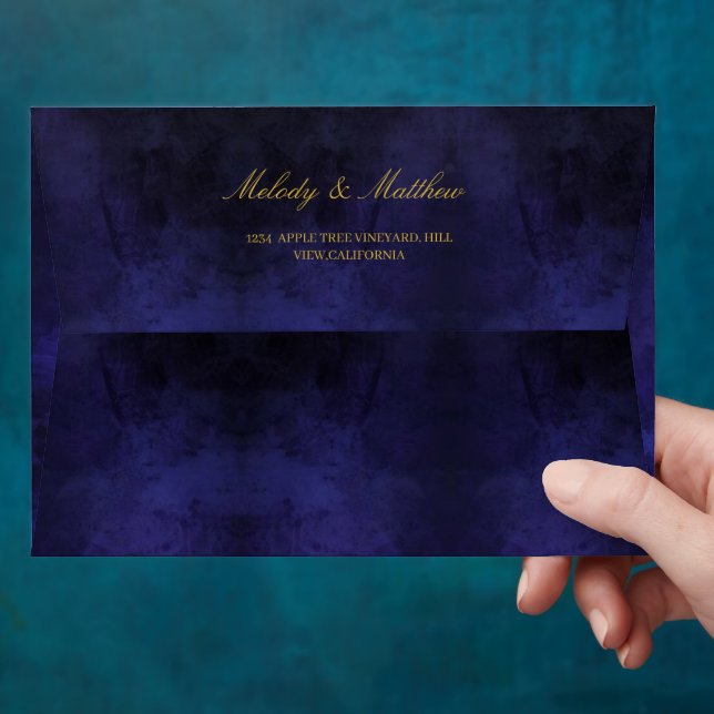 Blue Faux Texture Velvet 5*7 Wedding Envelope (Hand)