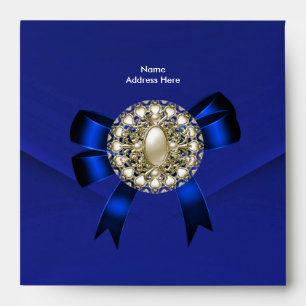 Blue faux Velvet Pearl Jewel Bow Envelope