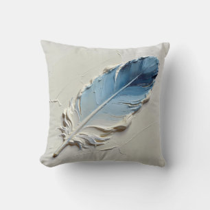 Blue Feather 3D Textured Oil Painting Art Modern Cushion