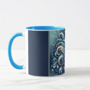 Blue Feather Masquerade Mask Illustration Mug