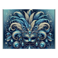 Blue Feather Masquerade Mask Illustration
