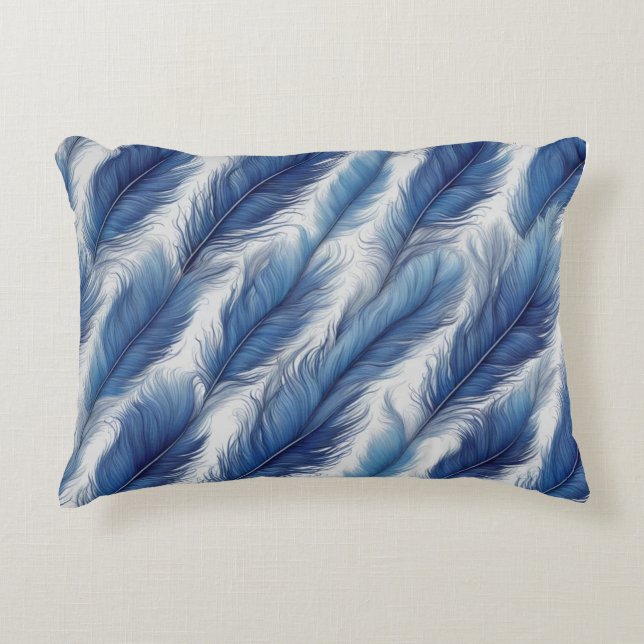 Blue Feather Pattern Art Print Decorative Cushion (Front)