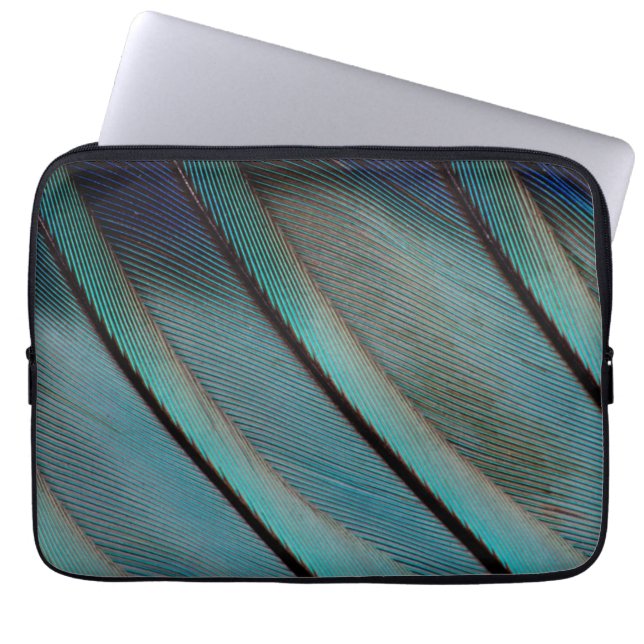 Blue feather pattern laptop sleeve (Front)