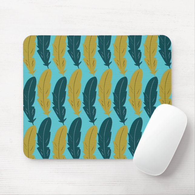 Blue Feather Pattern Mouse Mat (With Mouse)