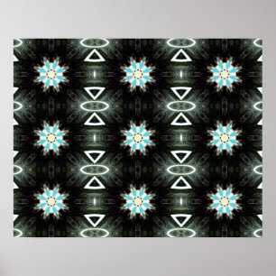 blue feather star-burst on black poster