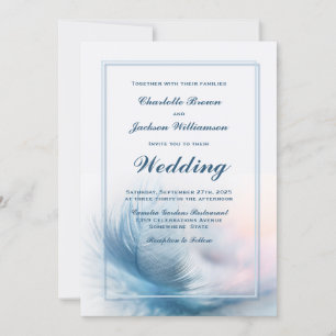 Blue Feather Wedding Invitation