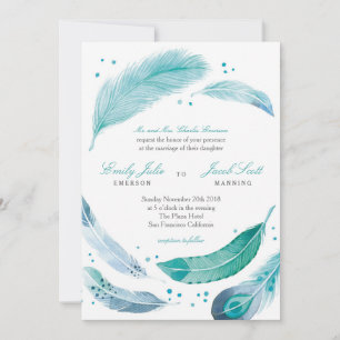 Blue Feather Wedding Invitation