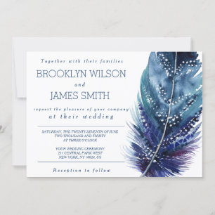 Blue Feather Wedding Invitations