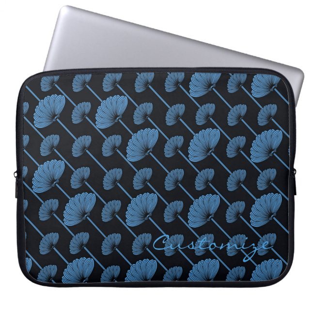 Blue Feathered Floral Fans Pattern Laptop Sleeve (Front)