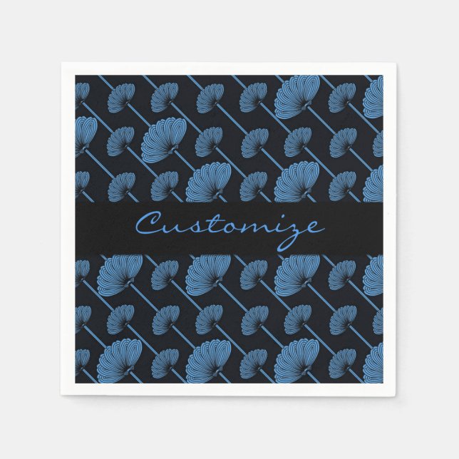 Blue Feathered Floral Fans Pattern Napkins (Front)