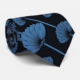 Blue Feathered Floral Fans Pattern Tie