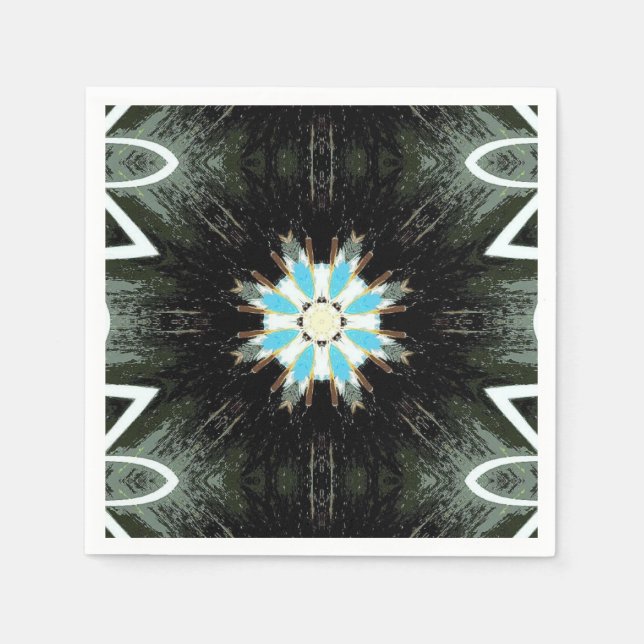 blue feathers star-burst geometric napkin (Front)