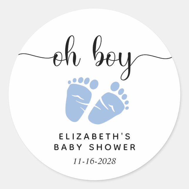 Blue Feet Baby Boy Shower Classic Round Sticker (Front)