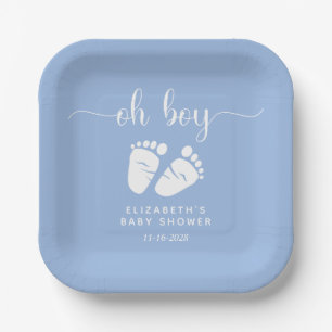 Blue Feet Baby Boy Shower Paper Plate