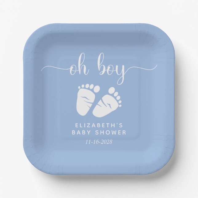 Blue Feet Baby Boy Shower Paper Plate (Front)