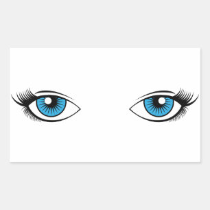 Blue Female Eyes Cartoon Graphic Rectangular Sticker