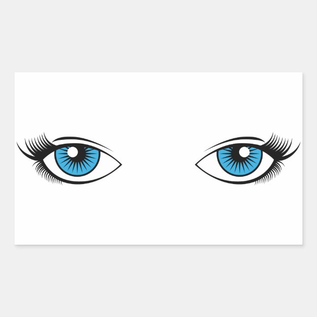 Blue Female Eyes Cartoon Graphic Rectangular Sticker (Front)